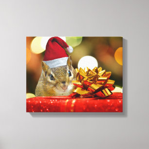 Cute Chipmunk Merry Christmas Canvas Print
