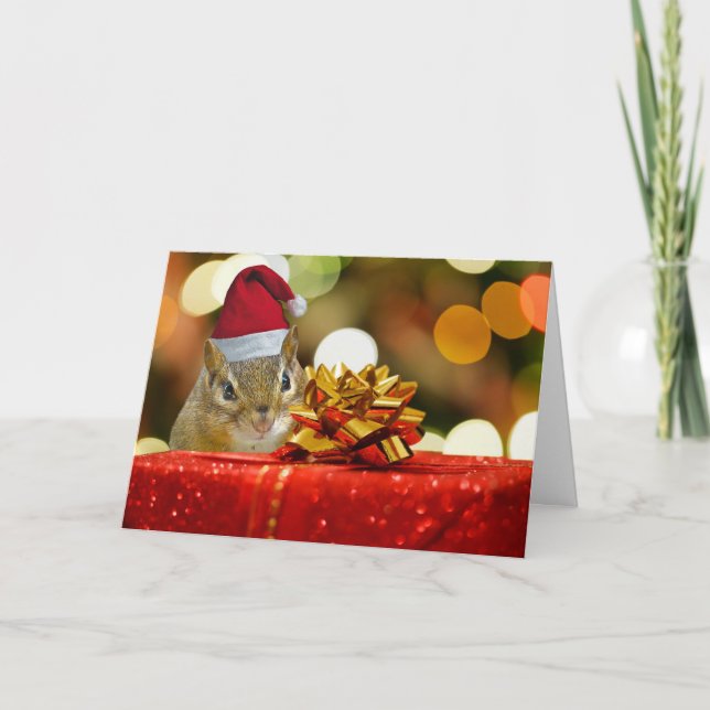 Cute Chipmunk Merry Christmas Holiday Card (Front)