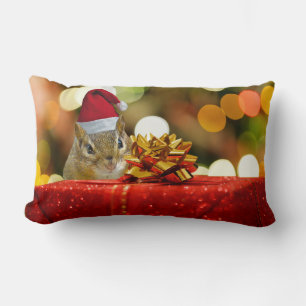 Cute Chipmunk Merry Christmas Lumbar Pillow