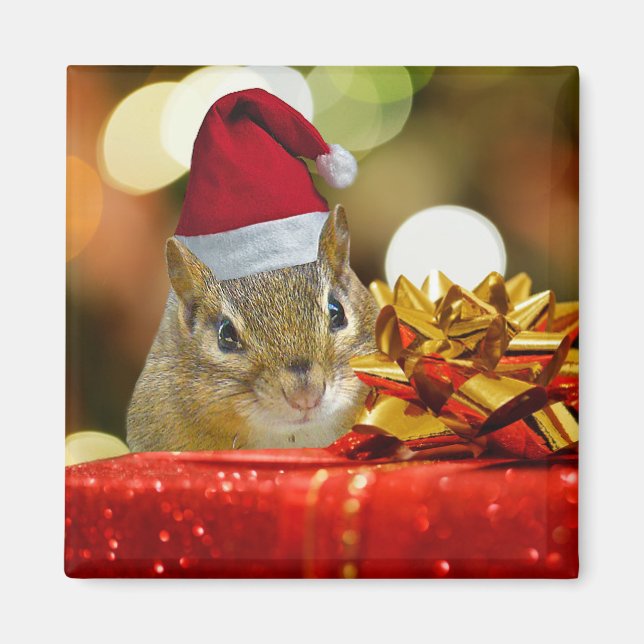 Cute Chipmunk Merry Christmas Magnet (Front)