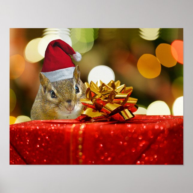 Cute Chipmunk Merry Christmas Poster (Front)