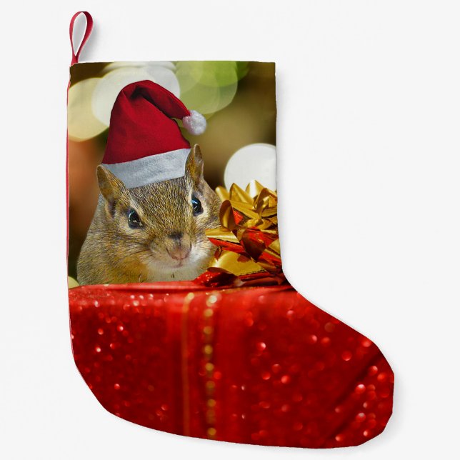 Cute Chipmunk Merry Christmas Small Christmas Stocking (Front)