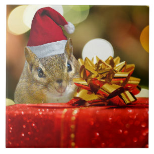 Cute Chipmunk Merry Christmas Tile