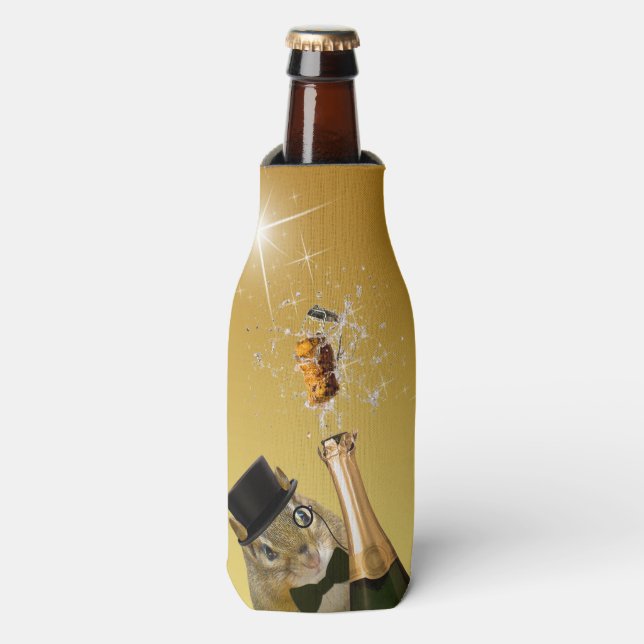 Cute Chipmunk New Year’s Eve Party Bottle Cooler (Bottle Front)