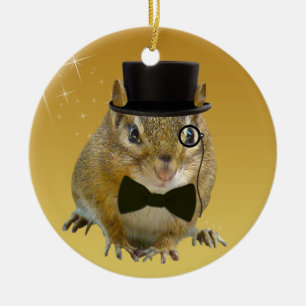 Cute Chipmunk New Year’s Eve Party Ceramic Ornament