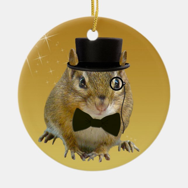Cute Chipmunk New Year’s Eve Party Ceramic Ornament (Front)
