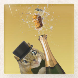 Cute Chipmunk New Year’s Eve Party Glass Coaster