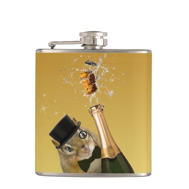 Cute Chipmunk New Year’s Eve Party Hip Flask (Front)