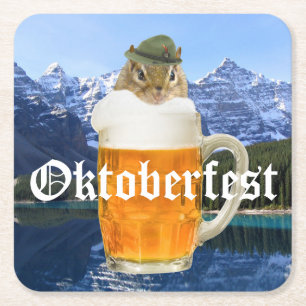 Cute Chipmunk Oktoberfest Mountains Square Paper Coaster