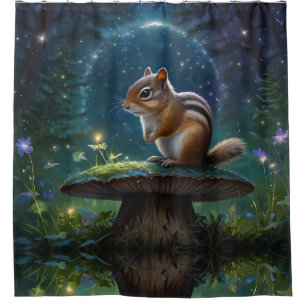 Cute Chipmunk on Mushroom in Magical Garden