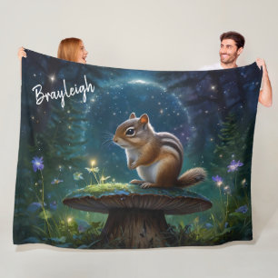 Cute Chipmunk on Mushroom *Personalize* Fleece Blanket