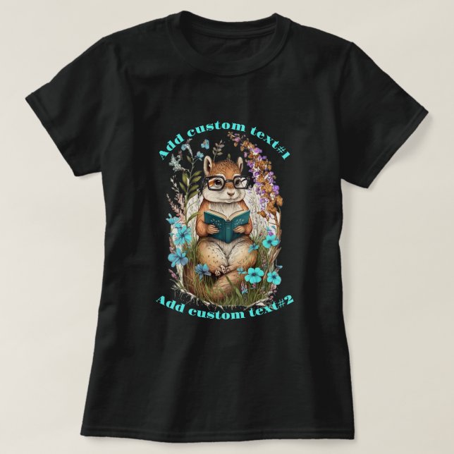 Cute Chipmunk Read Book wildflower, Chipmunk Lover T-Shirt (Design Front)