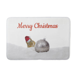 Cute Chipmunk Silver and Snow Christmas Holiday Bath Mat