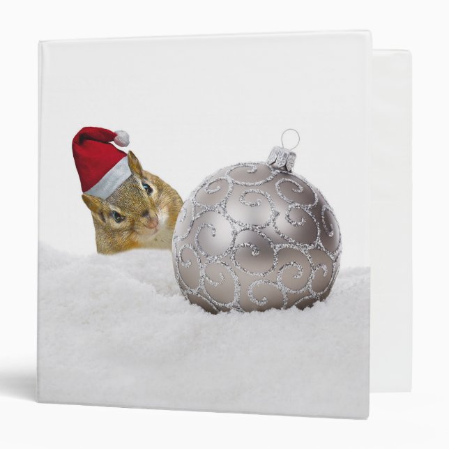Cute Chipmunk Silver and Snow Christmas Holiday Binder (Front/Inside)