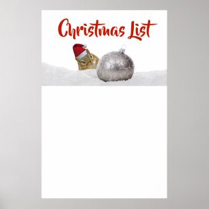 Cute Chipmunk Silver and Snow Christmas List Poster