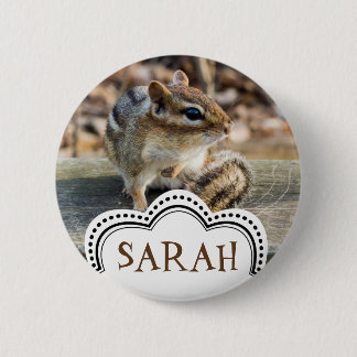Cute Chipmunk Sitting on Wooden Rail in Forest 2 Inch Round Button