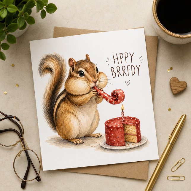 Cute chipmunk watercolor birthday card (Creator Uploaded)