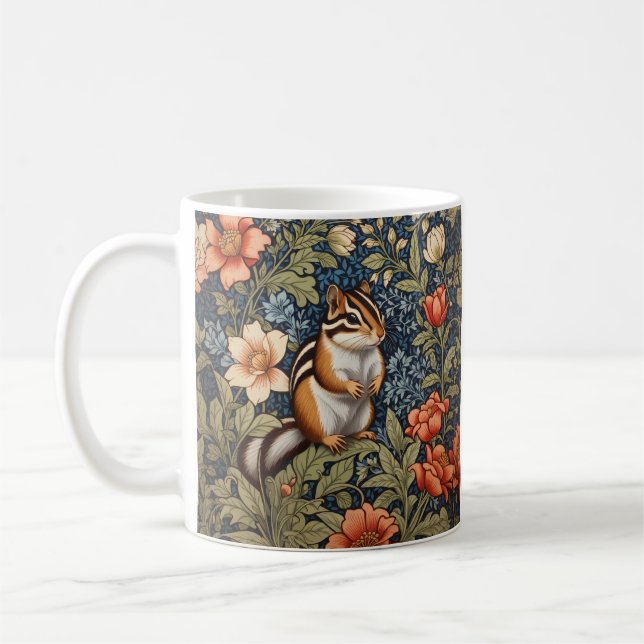 Cute Chipmunk William Morris Inspired Floral Coffee Mug (Left)