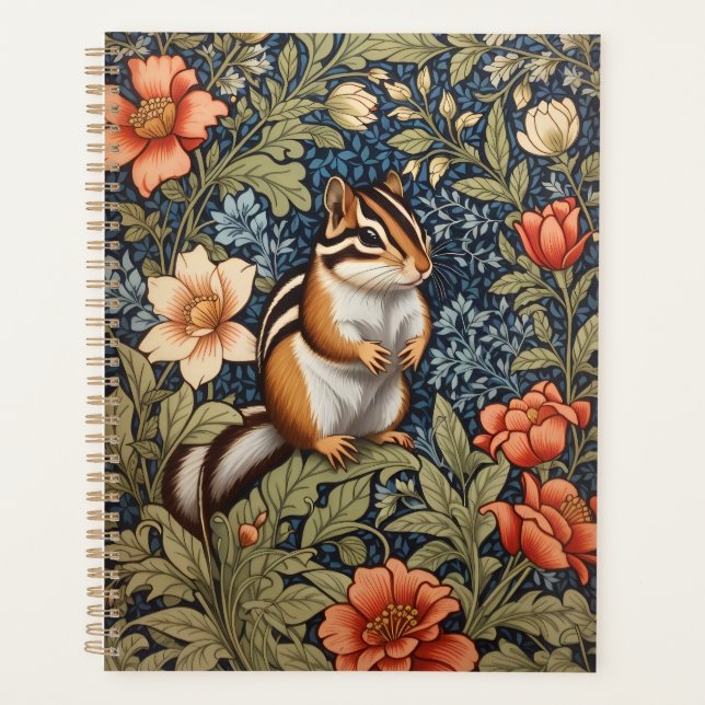 Cute Chipmunk William Morris Inspired Floral Planner (Front)
