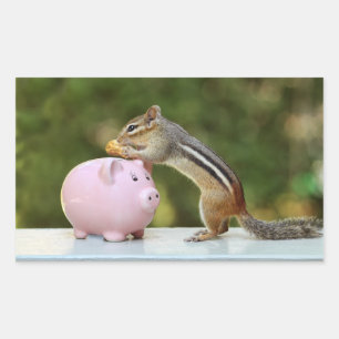 Cute Chipmunk with Funny Money Piggy Bank Picture Sticker