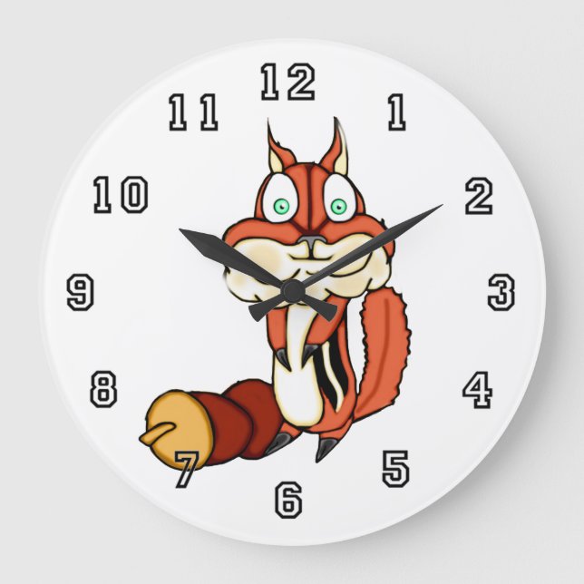 Cute Chipmunk With Nut Large Clock (Front)