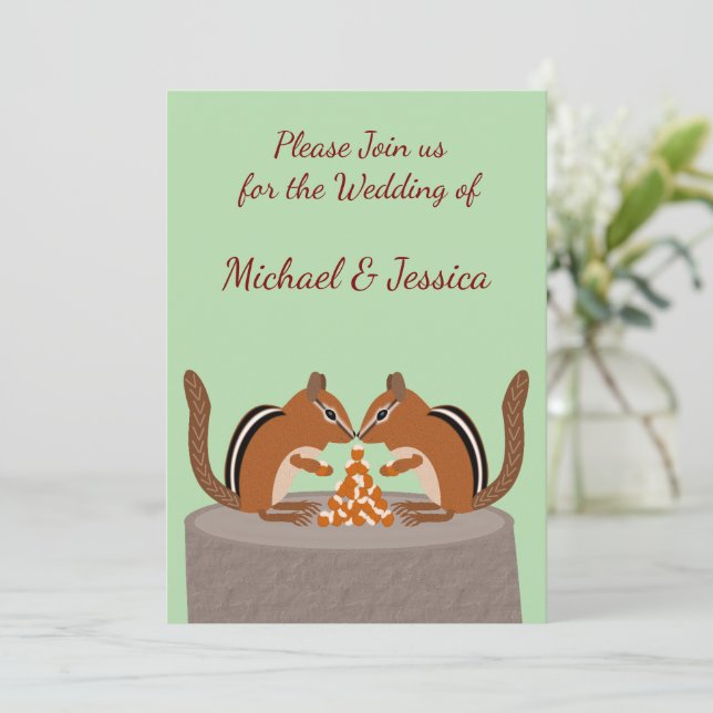 Cute Chipmunks Custom Fall Wedding Invitation (Standing Front)