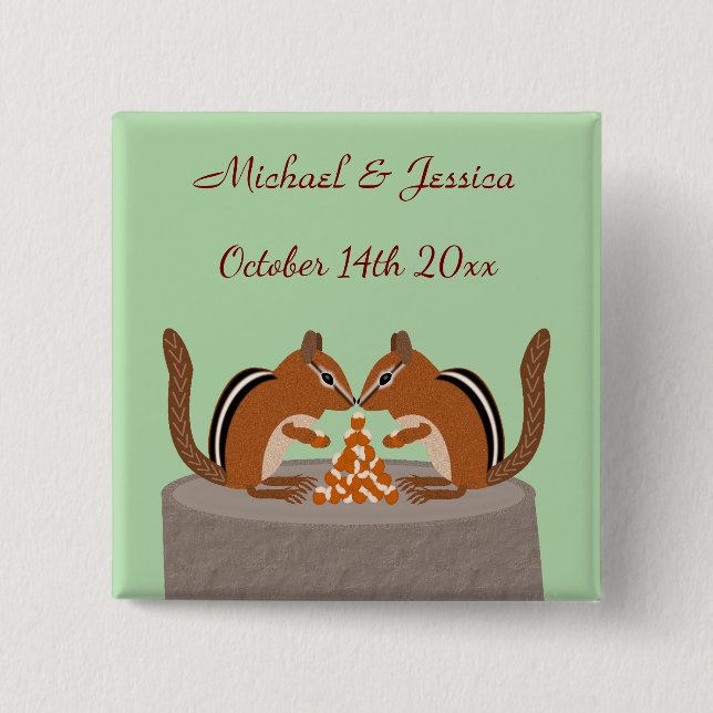Cute Chipmunks Fall Wedding Custom 2 Inch Square Button (Front)