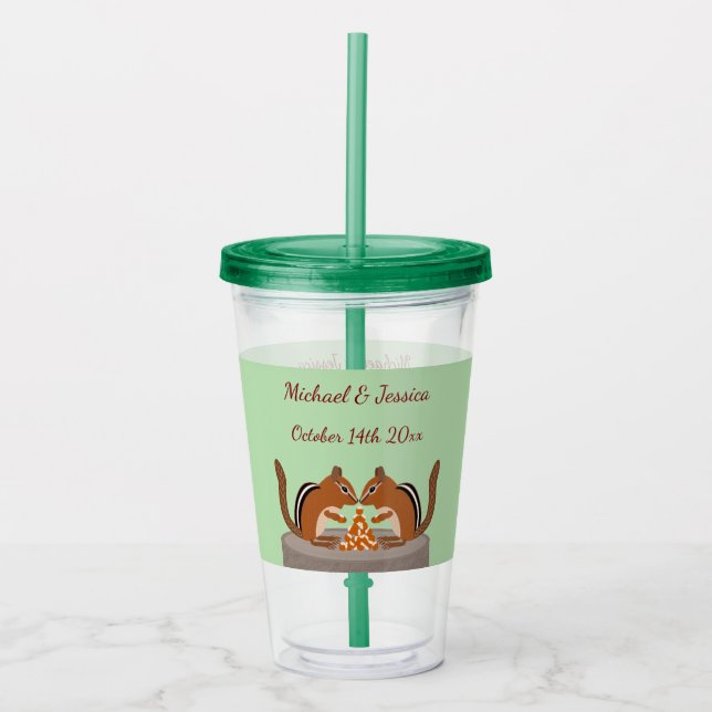 Cute Chipmunks Fall Wedding Custom Acrylic Tumbler (Front)