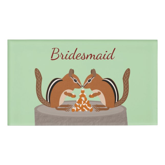 Cute Chipmunks Fall Wedding Custom Bridesmaid Name Tag (Front)