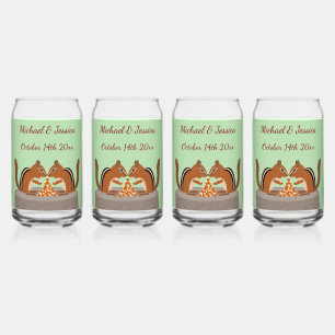 Cute Chipmunks Fall Wedding Custom Can Glass