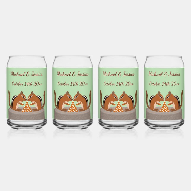 Cute Chipmunks Fall Wedding Custom Can Glass (Back)