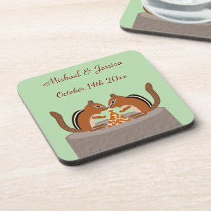 Cute Chipmunks Fall Wedding Custom Coaster