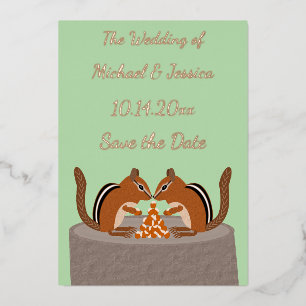 Cute Chipmunks Fall Wedding Custom Foil Holiday Card