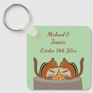 Cute Chipmunks Fall Wedding Custom Keychain