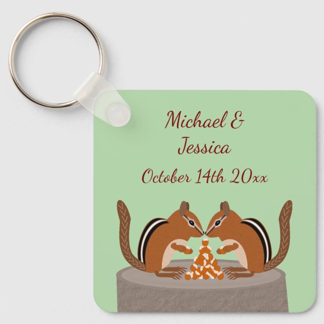 Cute Chipmunks Fall Wedding Custom Keychain (Front)