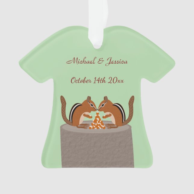 Cute Chipmunks Fall Wedding Custom Ornament (Front)