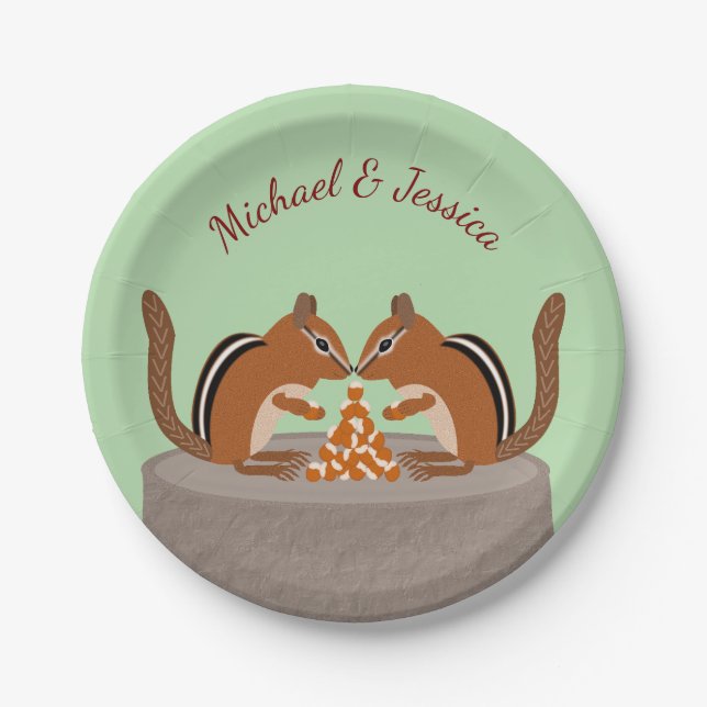 Cute Chipmunks Fall Wedding Custom Paper Plate (Front)