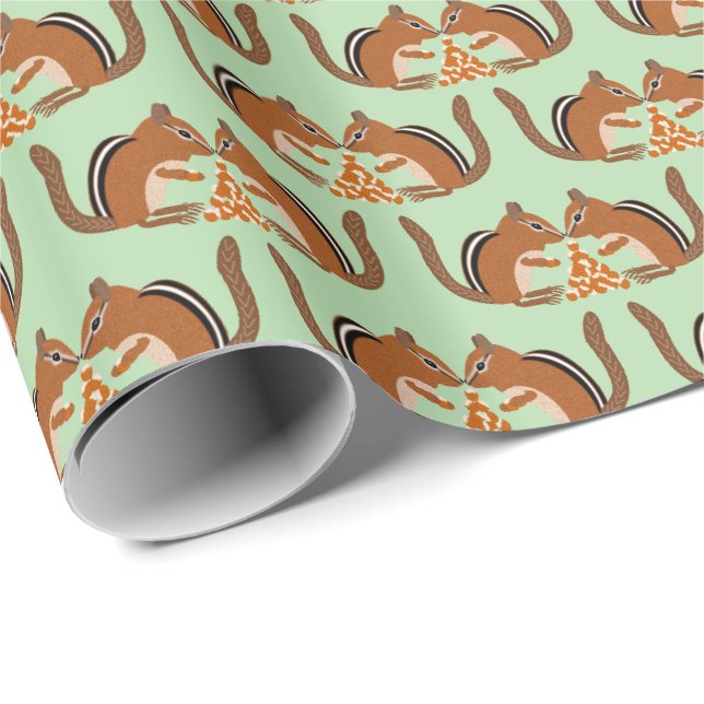 Cute Chipmunks Fall Wedding Patterned Wrapping Paper (Roll Corner)
