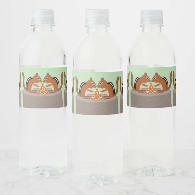 Cute Chipmunks Fall Wedding Water Bottle Label (Bottles)