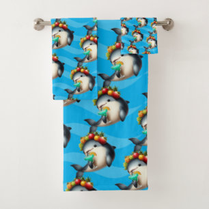 Cute Chiquita Vaquita Enjoying a Virgin Margarita Bath Towel Set