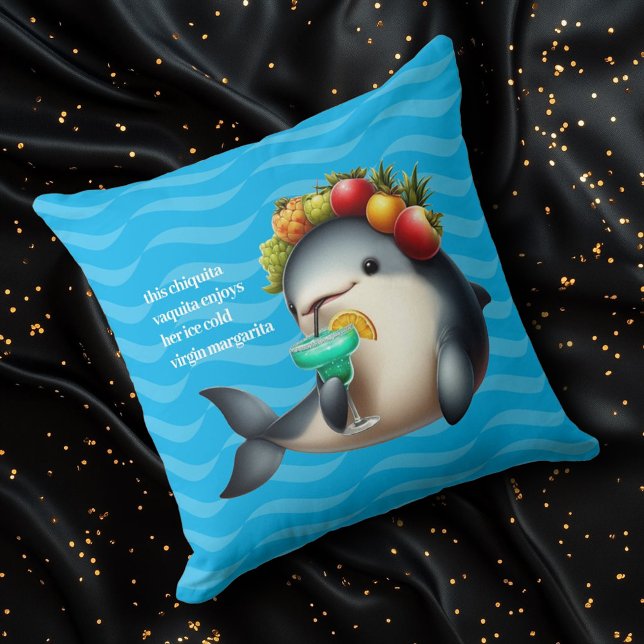 Cute Chiquita Vaquita Enjoying a Virgin Margarita Throw Pillow (Chiquita Vaquita Sipping a Virgin Margarita Cover Photo)