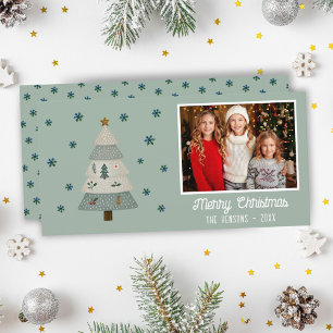 Cute Chistmas Tree Snowflakes Family Photo Holiday Card