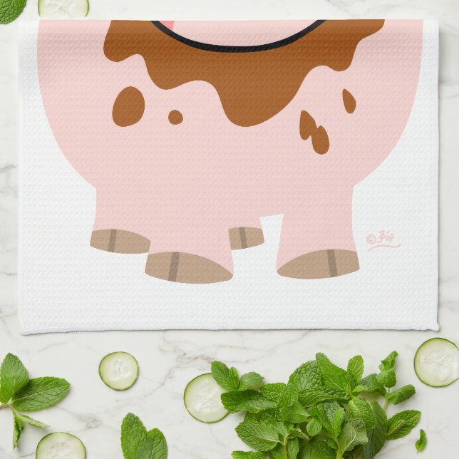 Cute Chocolat Cartoon Cochon Serviette de cuisine (Plié)