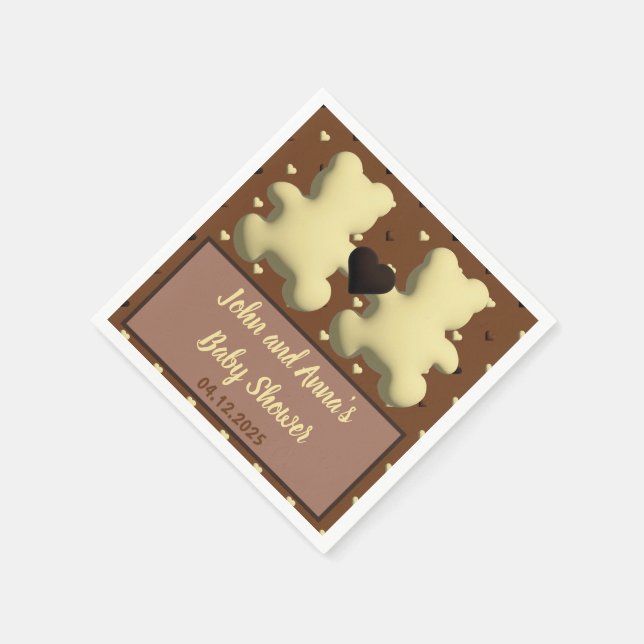 Cute chocolate bear Baby shower napkins (Corner)