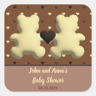Cute chocolate bear Baby shower square stickers