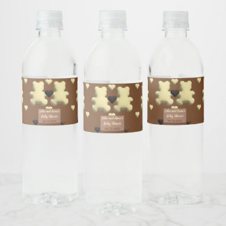 Cute chocolate bear Baby shower water bottle tag Label