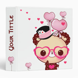 Cute chocolate bear with heart-shaped balloons binder