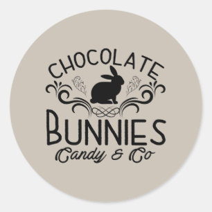 Cute chocolate bunnies candy company classic round sticker