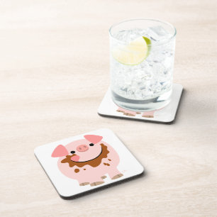 Cute Chocolate Cartoon Pig Coasters Set