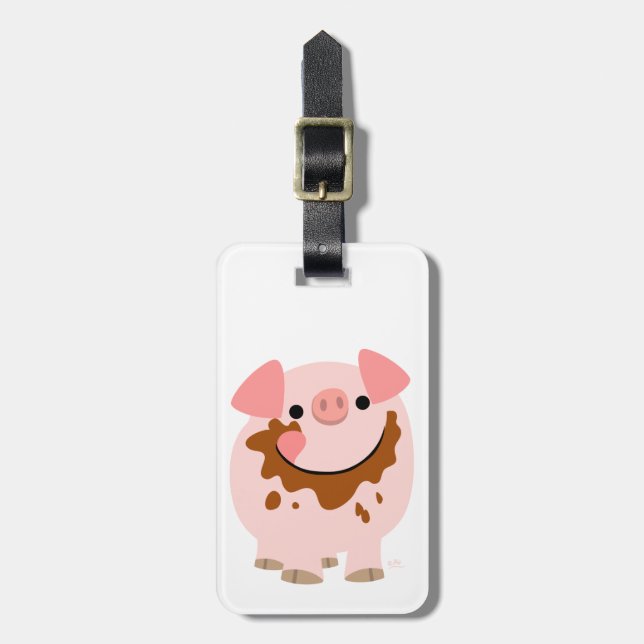 Cute Chocolate Cartoon Pig Luggage Tag (Front Vertical)